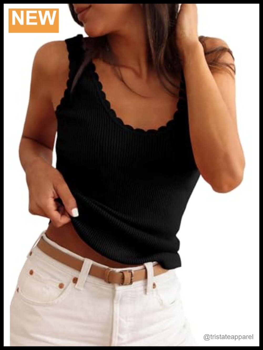 Womens Ribbed Knit Sleeveless Tank Top Slim Fit Ruffle V-Neck Summer Basic Cami